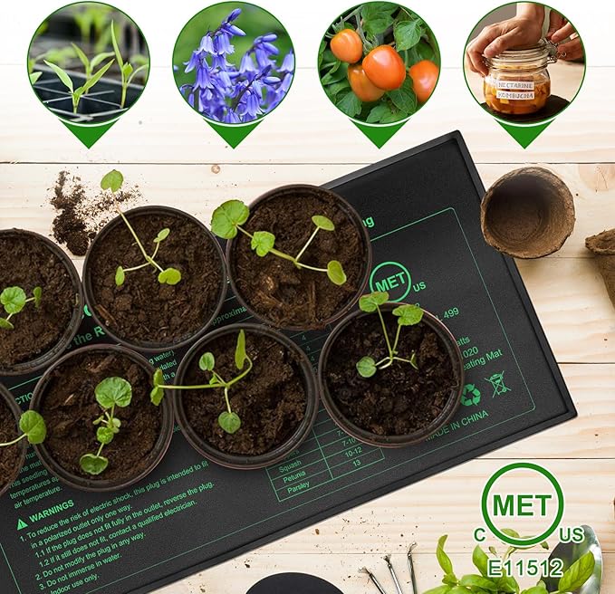 Seedling Heat Mat 8 Pack, 10" x 20.75" MET-Certified Warm Hydroponic Heating Pad, Waterproof Warm Hydroponic Plant Heating Mat for Germination, Greenhouse Grow Seed Starter - Image 5