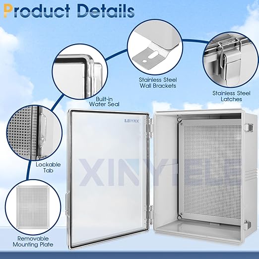 Waterproof Outdoor Project ABS Plastic Junction Box IP67 Weatherproof Dustproof Enclosure with Hinged Cover, Mounting Plate,Wall Brackets for Power Project (Clear,17.7"x13.8"x7.9") - Image 3