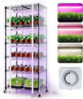 PYY Indoor Greenhouse with Grow Light - Heavy Duty 8 T8 3000K Grow Lights with 3 Color Modes, 6 Tier Plant Stand with Mechanical Timer, Thermometer and 4 Wheels for Planting (27.6"×15.7"×70.9" inch) by PYYBuffetProducts