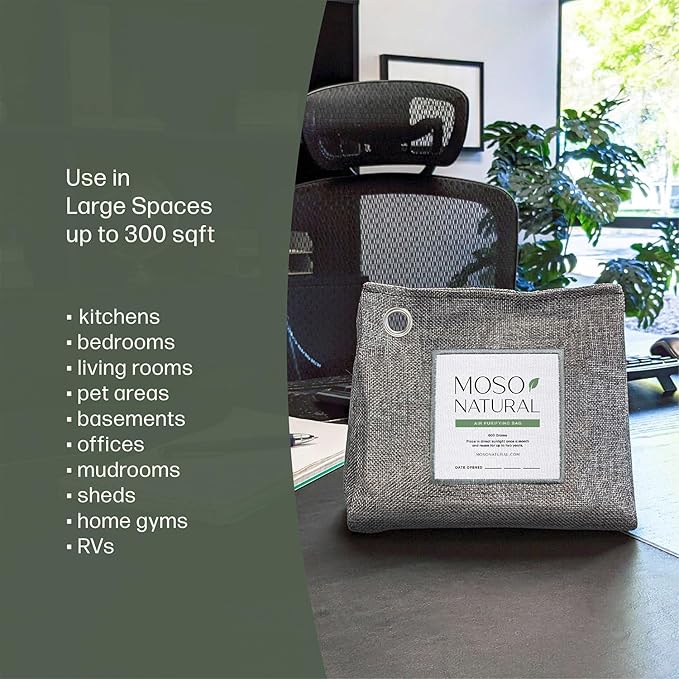 Moso Natural Air Purifying Bag 600g (3 Pack) Premium Bamboo Charcoal Odor Absorber | Pet Odor Eliminator for Home | Room Deodorizer for Large Spaces, Bedroom, Kitchen, Basement | Charcoal Bags - Image 5