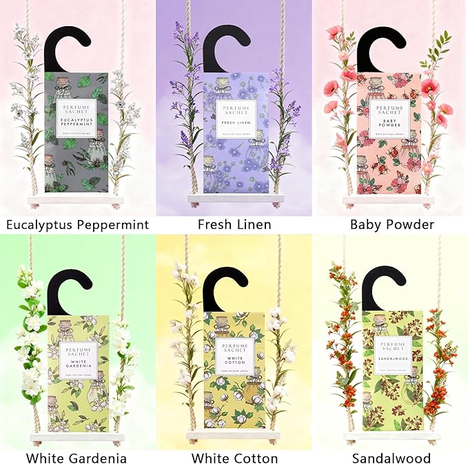 ROSE COTTAGE Large 12 Packs White Gardenia Hanging Closet Deodorizer Air Freshener Long Lasting Scented Sachets Smell Goods for House - Image 5