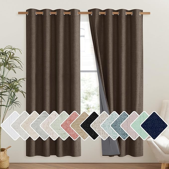 NICETOWN Coffee Vintage Linen 100% Blackout Curtains for Living Room, Thermal Insulated Curtains 72" Long, Noise Reducing Window Treatment Drapes for Hall Room, 52" Wide Per Panel, Set of 2 by NICETOWN