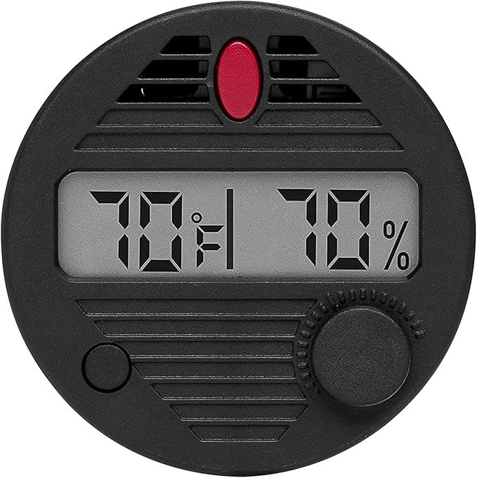 HygroSet II Round Adjustable Digital Hygrometer for Humidors with Easy Calibration & 10 Second Refresh Rate | Precision Temperature & Humidity Monitoring for Enthusiasts - Battery Included by Quality+Importers