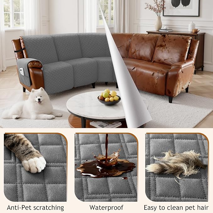 Arfntevss Waterproof Recliner Sectional Couch Covers for Reclining Sectional L Shape Sofa Cover Non Slip Washable Recliner L Shaped Slipcover Sets for Dog Furniture Protector (5 Seater, Dark Gray) - Image 6