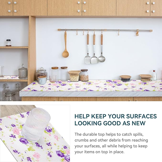 2 Rolls 12" W x 120" L Floral Drawer and Shelf Liner for Cabinets, Non-Adhesive Strong Grip Non-Slip Flower Shelf Cabinet Kitchen Shelf Liners for Kitchen Cabinets - Image 3