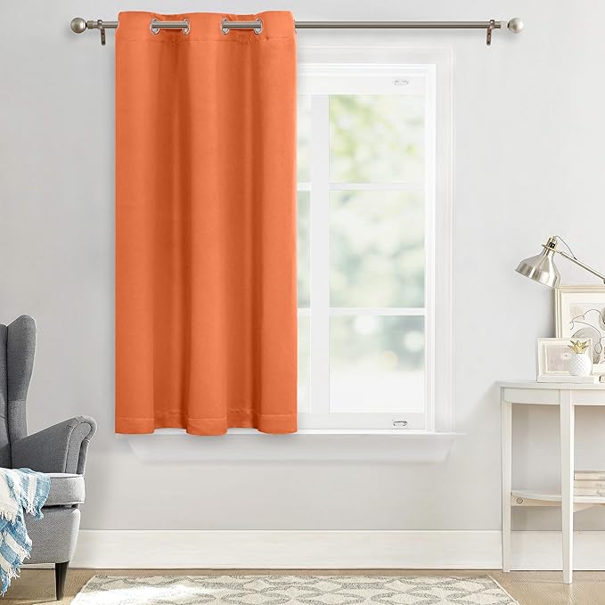 MYSKY HOME Burnt Orange Blackout Curtains for Bedroom, Grommet Room Darkening Curtain, Short Curtains 54 Inch Long Kitchen Curtains Thermal Insulated Curtain 1 Panel, 42 x 54 Inch, Orange - Image 8