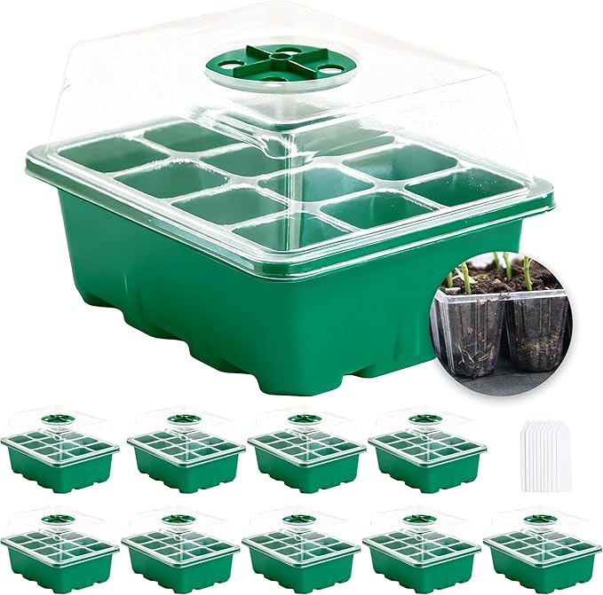 Seed Starter Kit 10-Pack with Humidity Dome, 120 Cells Propagation Trays & Base | All-in-One Mini Greenhouse for Seed Germination and Plant Starting by HaispringArtificialTree