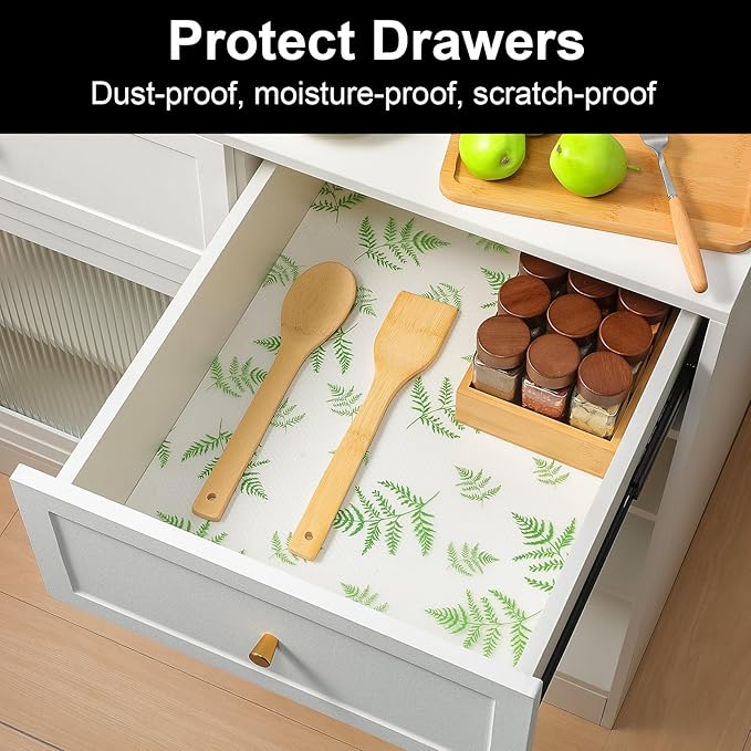 Cooyes Shelf Liners for Kitchen Cabinets, Waterproof and Oil-Proof Kitchen Cupboard Liner, Refrigerator Liners and Plastic Drawer Mats EVA Non Adhesive Shelves（17.5" W x 197" L） - Image 3