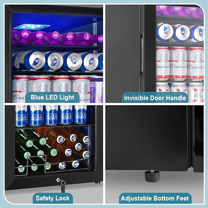 128 Cans Beverage Refrigerator Cooler, 3.2 Cu.Ft Mini Drink Fridge Glass Door for Drink Beer Soda Wine, Small Beer Fridge with 4 Removable Shelves for Kitchen Bedroom, Office Bar Gaming Room, Black - Image 7