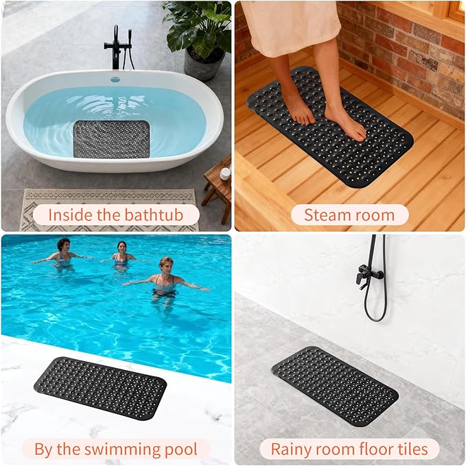 Anti-Slip Bathtub Shower mat, 27.5×14.5（Approximately 70×37cm） inch Soft Oversized Machine Washable Non-Slip Bathtub mat with Drainage Holes, Bathroom Floor Suction Cup.（1-Opaque Black） - Image 6
