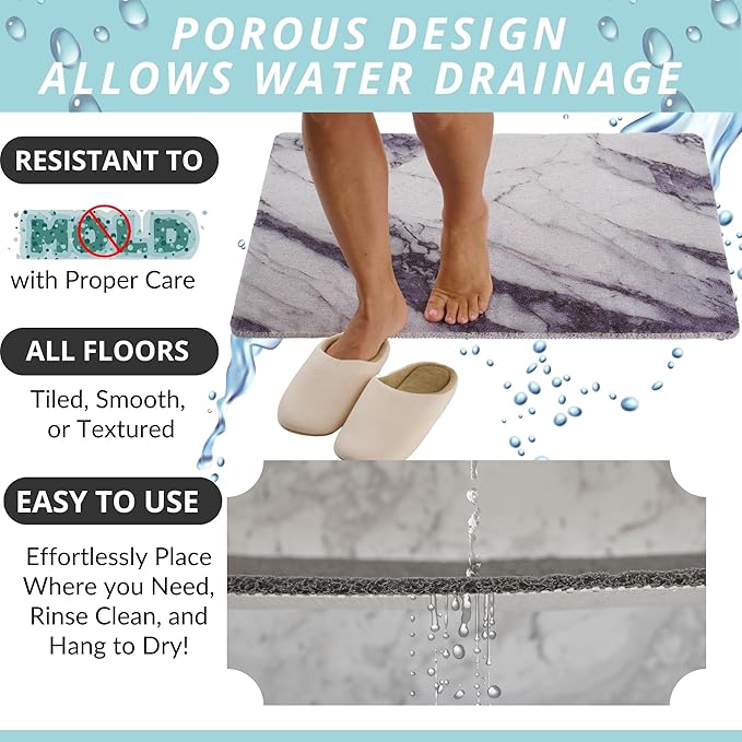 Enkosi Loofah Non-Slip Shower Mat - Shower Floors, Bathtub, Bathrooms, Wet Areas - Cushioned Bath Mat with Drain Holes - Quick Dry PVC, Secure Safety Pad Without Suction Cups (32x24 Marble Grey Blue) - Image 4