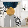 Navy Blue Boho Shower Curtain 60Wx72H Modern Bohemian Mid Century Abstract Gold Leaves Minimalist Geometric Plant Bathroom Decor Neutral Botanical Bath Curtain Fabric Polyester 12 Pack Hooks by MitpokBrand