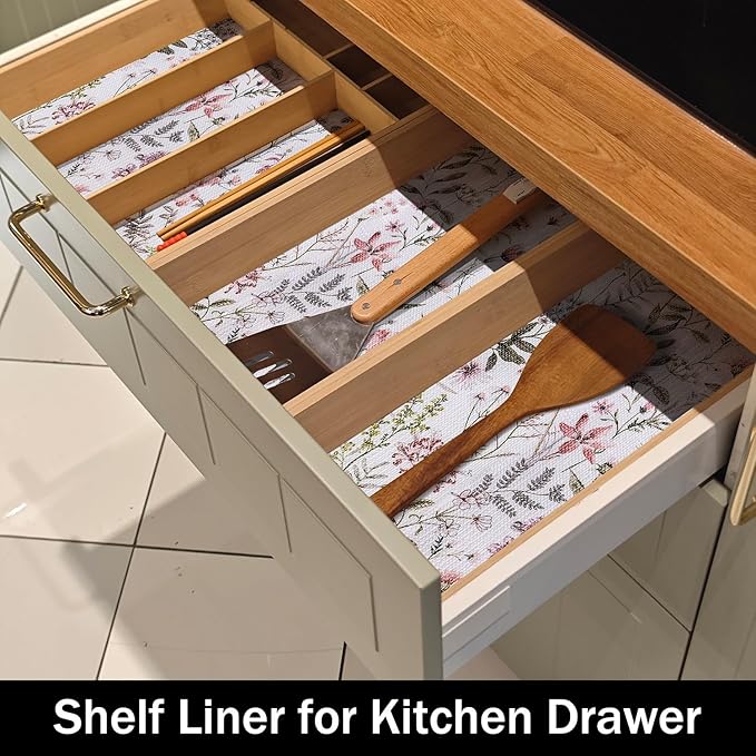 Leaf Floral Shelf Liners Non Adhesive and Strong Non-Slip Shelf and Drawer Liners for Kitchen Cabinet Wire Fridge, Waterproof Shelf Drawer Liner,Easy to Clean,12IN x 10FT - Image 4