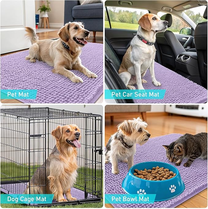 OLANLY Dog Door Mat for Muddy Paws 24x16, Absorbs Moisture and Dirt, Absorbent Non-Slip Washable Doormat, Quick Dry Chenille Mud Mat for Dogs, Entry Indoor Entryway Carpet for Inside Floor, Lavender - Image 7