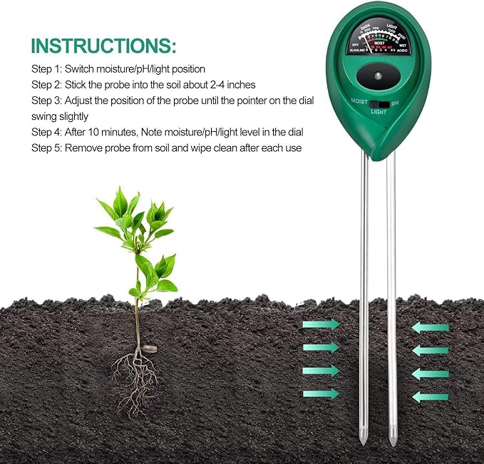 iPower 3-in-1 Soil Moisture/pH/Light Meter, Soil Test kit for Indoor & Outdoor Use, Suitable for House Plants, Garden, Lawn, Farm - Image 5