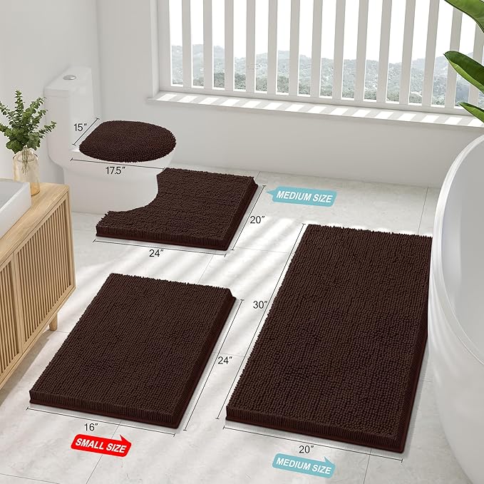 Smiry Luxury Chenille Bathroom Rugs 59x20, Extra Soft and Absorbent Shaggy Bath Mat, Machine Washable, Non-Slip Plush Carpet Runner for Tub, Shower, and Floor, Home Decor Accessories, Brown - Image 3