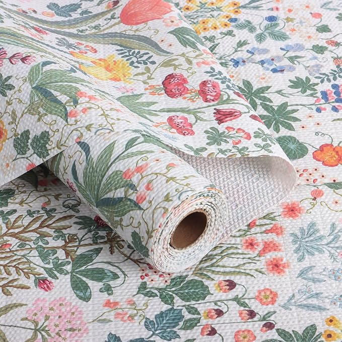 Floral Shelf Drawer Liners, 24IN x 10FT Non Adhesive and Strong Non-Slip Colorful Cabinet Drawer Shelf Liners for Kitchen Wire Fridge, Waterproof Cabinet Liner,Easy to Clean by Amiitay
