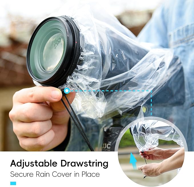 JJC DSLR Camera Rain Cover, Rain Coat Sleeve Protector for Canon Nikon Fujifilm Sony Olympus Panasonic Pentax Sigma with a Lens up to 18", PE Material Clear See-Through(2 Pack) - Image 4