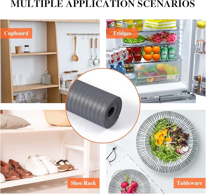 Shelf Liners for Kitchen Cabinets, Refrigerator Liners Non Adhesive 17.5 Inch x 20Ft, Non-Slip Kitchen Drawer Liners, Waterproof Durable Cabinet Liners for Shelves, Fridge, Pantry, Dark Gray - Image 7