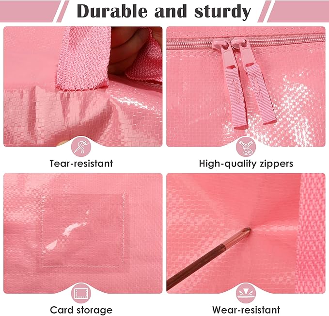6 Pack Extra Heavy Duty Large Moving Bags with Reinforced Zipper & Wide Handles, Waterproof Storage Bins for Clothes, College Dorm, Travel, and Home Organization, Pink - Image 5