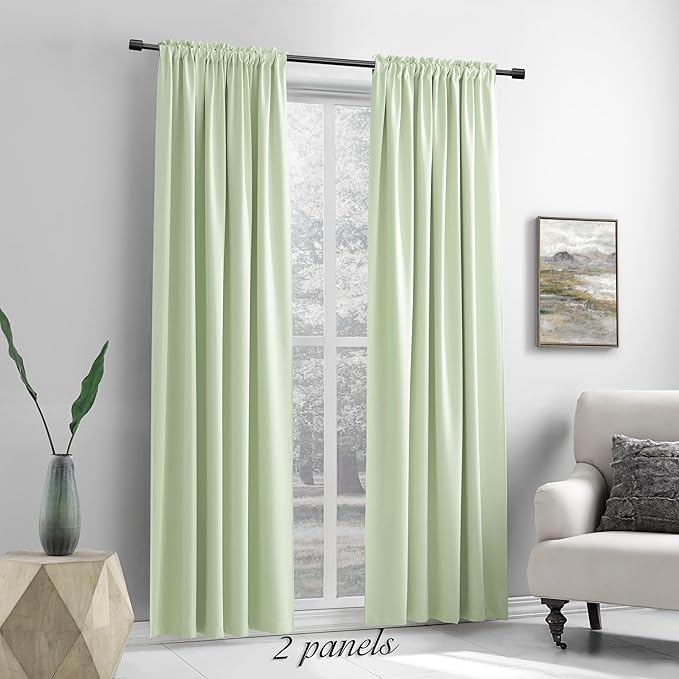 DONREN Light Green Blackout Curtains 96 inch Length for Livingroom, Rod Pocket Thermal Insulated Energy Efficiency Window Draperies (2 Panels, 52 inch Wide by 96 inch Long) - Image 2