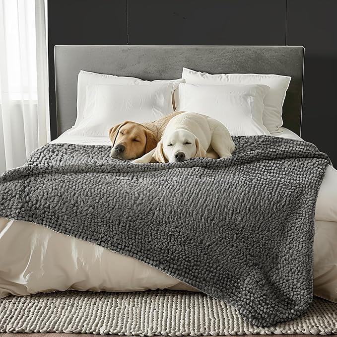 Muddy Mat® Dog Blanket - Chenille Water Absorption Blanket for Bed & Couch Cover for Dogs Washable, Anti-Slip Soft and Durable Furniture Protector for Dogs - Grey 29"x40" - Image 6