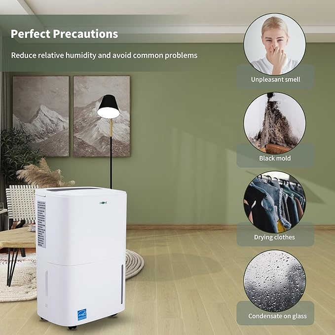 Uhome 120 Pints Dehumidifier with Drain Hose - 6000 Sq. Ft Quiet Dehumidifier for Home, Basements, Storages and Large Rooms with 1.32Gallon Water Tank - Image 9