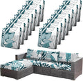 14Pcs Stretch Patio Cushion Cover Outdoor Cushion Cover Replacement Slipcovers Indoor and Outdoor Chair seat Covers Blue Botanical Print Patio Furniture Protector(Cover Only) by CALBODE