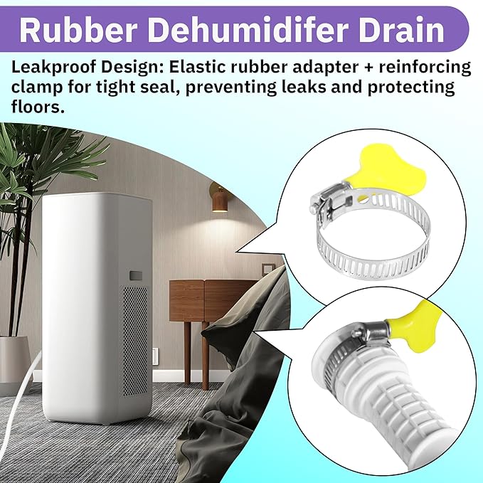 16.5FT Portable Dehumidifier DrainHose - Cuttable Rubber Adapter & Clamp, Flexible Universal AC Replacement Hose Kit - Image 2