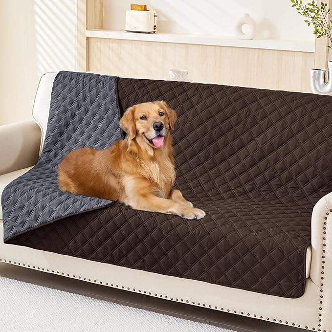 Smiry Waterproof Dog Bed Cover Pet Blanket, Soft Washable Dog Blanket for Furniture Bed Couch Sofa Reversible, Checkered (52"x82", Chocolate/Dark Grey) by Smiry