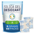 LotFancy 5 Gram (50 Pack) Silica Gel Packets, Color Indicating Desiccant - Rechargeable Moisture Absorbers for Food Storage, Electronics, 3D Filament & Gun Safes by LotFancy