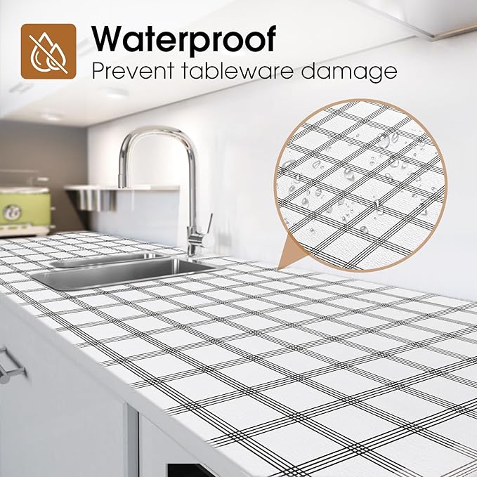 Beautysaid Shelf and Drawer Liner for Kitchen Cabinet, Non Adhesive Non Slip Shelf Paper Waterproof Washable Thickened for Dresser Pantry Shelve Bathroom Protector Liner(Plaid,23.6 in x 10 FT) - Image 8