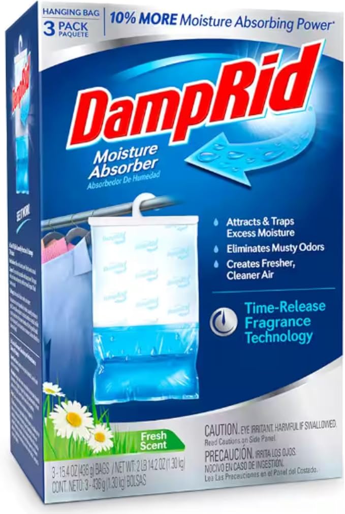 DampRid Hanging Bag Moisture Absorber for Closets, Pure Linen, 3 Pack, 16 oz. Each; Traps Excess Moisture for Fresher, Cleaner Air by DampRid