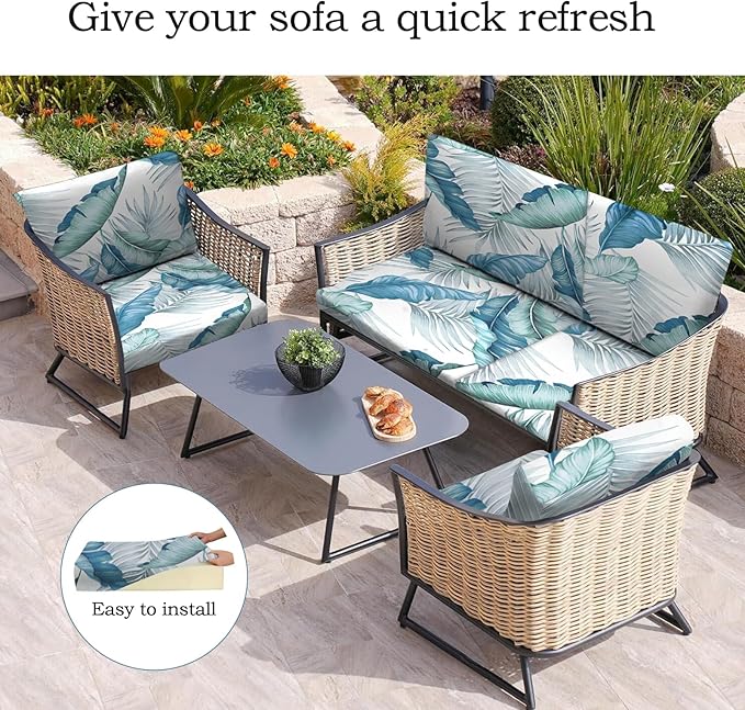 8Pcs Stretch Patio Cushion Covers Outdoor Couch Cover Replacement,Outdoor Sofa Covers for Patio Couch,Washable Furniture Cover (Tropical Flavor,Cushions Not Included) - Image 5