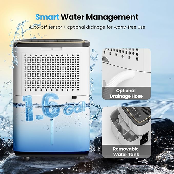 5000 Sq.Ft Dehumidifier, 52PT/24H Dehumidifiers with Drain Hose for Basement, Large Compressor Dehumidifier for Basement/Laundry/Bedroom/Office, Dehu/Dry/Air Mode, Humidity Display/Timer/Child Lock - Image 4