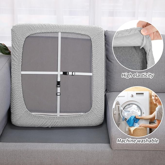Fuloon Waterproof Couch Cushion Covers, Stretch Sofa Seat Cushion Slipcovers Solid Washable Furniture Protector Suitable for Armchair Loveseat Sofa (Light Grey, 2 Pieces) - Image 4