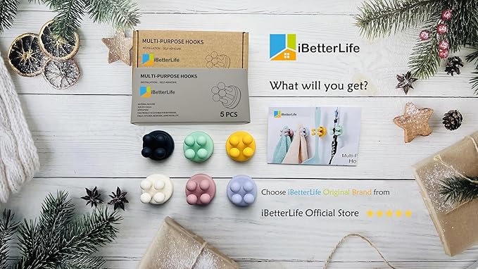 iBetterLife 5Pcs Self-adhesive Hooks Holders - Mounted to Wall Mirror for Clipping & Hanging Toothbrush Razor Towel Key Plug Cable, Utility Holder for Kitchen Bathroom Home Office Dorm Room Essentials - Image 2