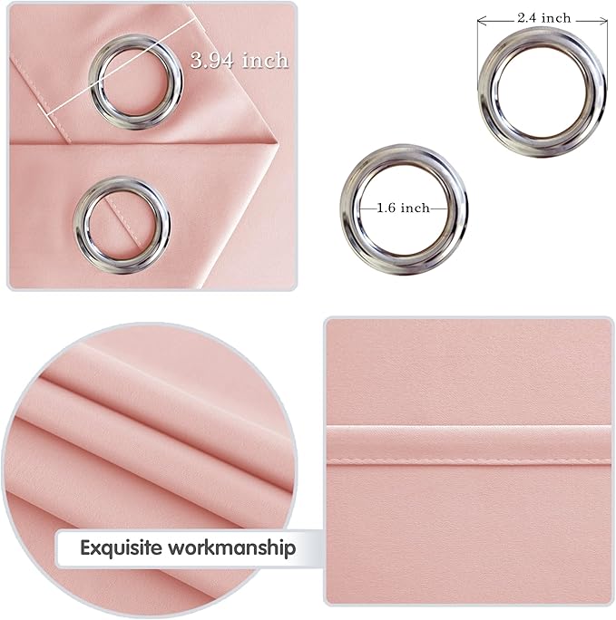 DWCN Blackout Curtain Panel for Bedroom - Thermal Insulated Energy Saving Grommet Blackout Drapery for Girls Patio Door, Room Divider Long Curtain, Blush Pink, W72 by L72, 1 PC - Image 4