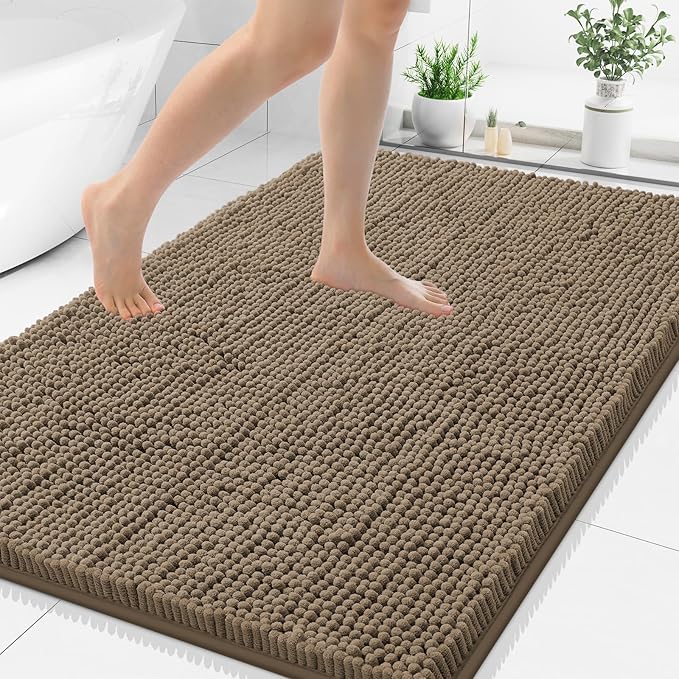 Smiry Luxury Chenille Bathroom Rugs 44x32, Extra Soft and Absorbent Shaggy Bath Mat, Machine Washable, Non-Slip Plush Carpet Runner for Tub, Shower, and Floor, Home Decor Accessories, Camel by Smiry