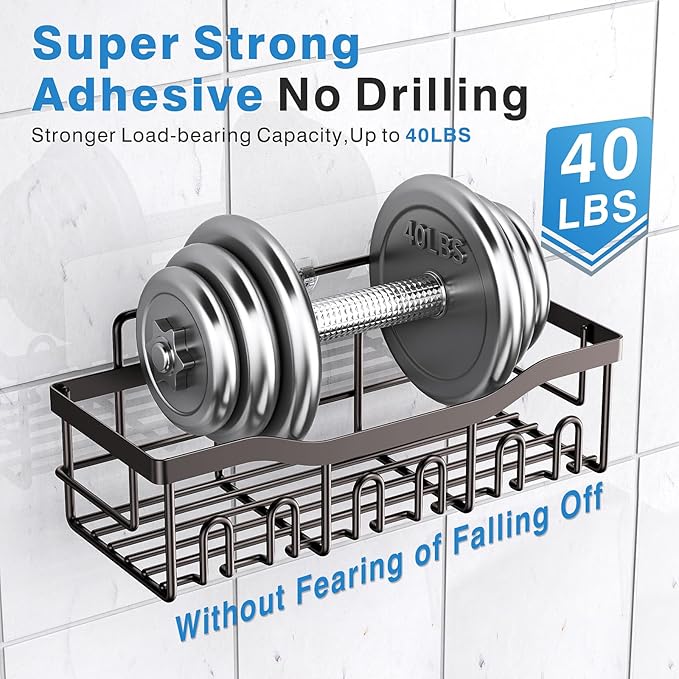 EUDELE Shower Caddy 2 Pack, Adhesive Organizer for Bathroom Storage&Home Decor&Kitchen organizers and storage, No Drilling, Large Capacity, Rustproof Stainless Steel Organizer, Decor Sets - Image 4
