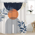 Navy Blue Boho Shower Curtain 60Wx72H Modern Abstract Bohemian Blue Gold Leaves Orange Minimalist Mid Century Plant Arch Bathroom Decor Neutral Geometric Bath Curtain Polyester 12 Pack Hooks by MitpokBrand