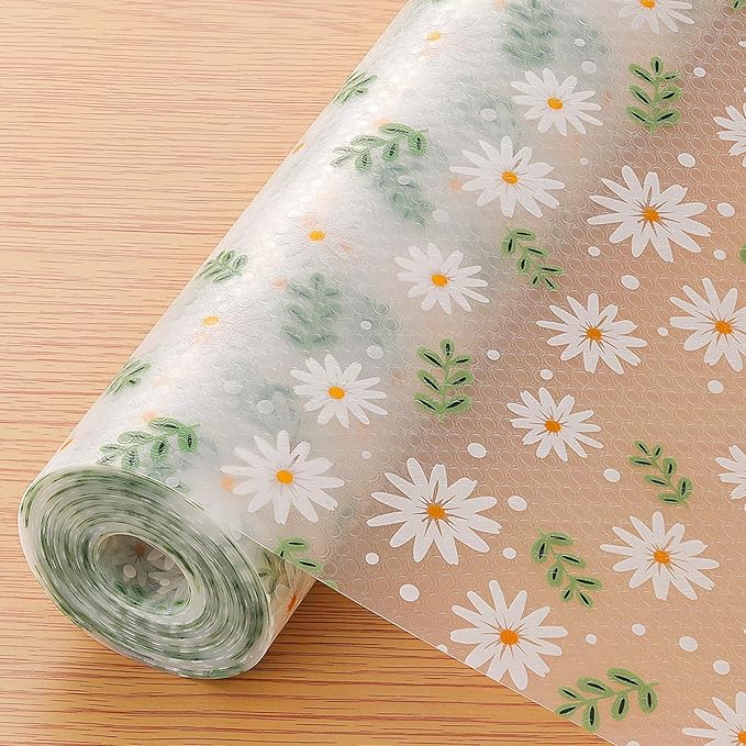 INNOLITES Shelf Liner for Cabinets, Non-Adhesive for Kitchen Drawer Liner, Waterproof Shelf Paper with Floral Pattern, Durable Easy to Clean (Green Daisy, 11.8" x 118") by INNOLITES