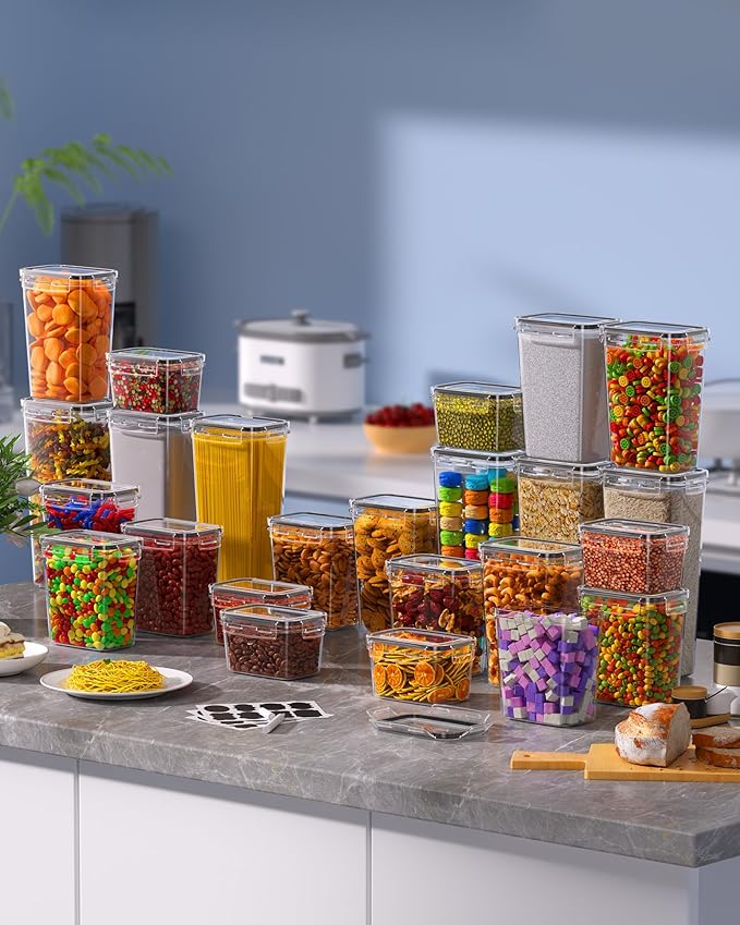 Airtight Food Storage Containers with Lids, 15 PCS Kitchen and Pantry Organization Canisters, BPA-Free, PVC-Free, Food-grade Plastic Leak-proof Jars for Cereal, Flour, Sugar, Extra 24 Labels & Marker - Image 7