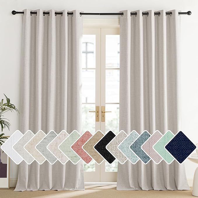 NICETOWN Brich Vintage Open Linen Weave Flax Thermal Curtains, 100% Blackout Curtains 120" Long for Dining Room, Soundproof Window Treatment Drapes for Home Office, 62" Wide Per Panel, Set of 2 by NICETOWN