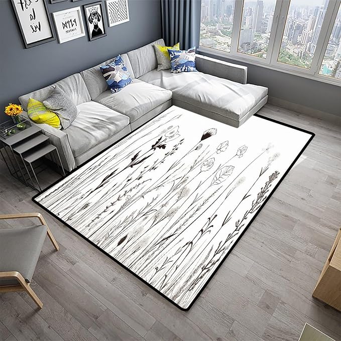 Wild Flowers on The Field Area Rug: Printing Patterns Non-Slip - Fade, Flame, Stain Resistant, Quick Dry, Waterproof Floor Carpet for Living Room/Bedroom, 48 x 72 Inch, L-2312-110_120x180 - Image 2