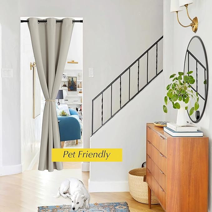 NICETOWN Blackout Curtains for Living Room, Thermal Insulated Door Window Curtain for Doorway, Closet Privacy Farmhouse Curtains for Glass Patio, 1 PC, 42" Wide x 80" Long, Natural - Image 4