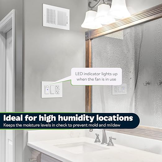 TOPGREENER Humidity Sensor Switch for Ventilation Fan, Air Moisture Detection, Bathroom Fan Automated Control, Neutral Wire Required, UL Listed, TDHS5-N, White - Image 4