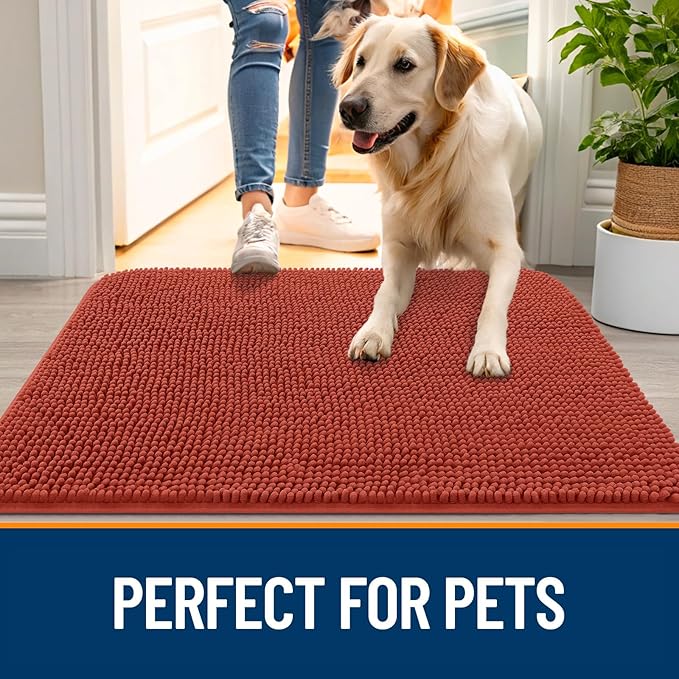 OLANLY Dog Door Mat for Muddy Paws 59x20, Absorbs Moisture and Dirt, Absorbent Non-Slip Washable Doormat, Quick Dry Chenille Mud Mat for Dogs, Entry Indoor Entryway Carpet for Inside Floor, Maple Red - Image 6
