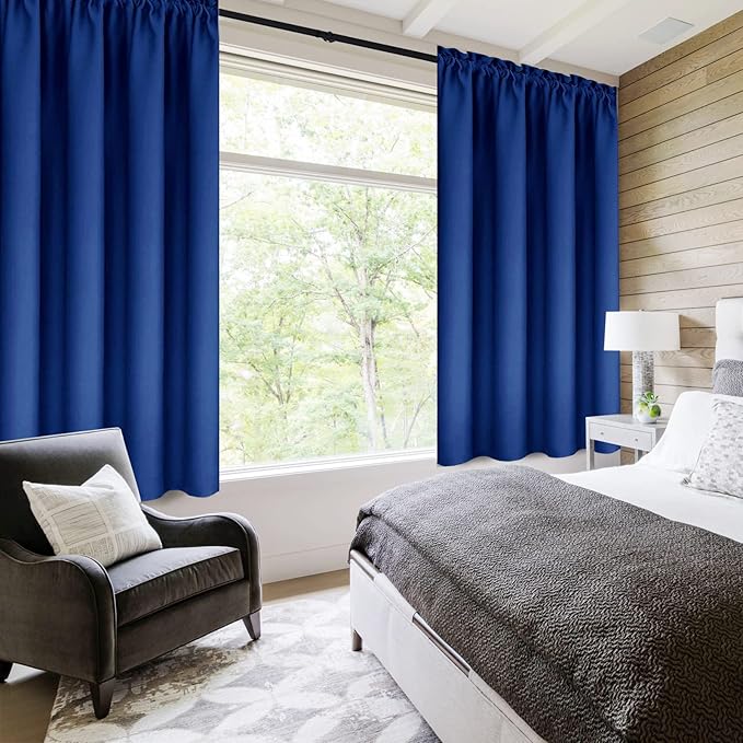 DWCN Blackout Curtains Room Darkening Thermal Insulated Bedroom Curtains Window Curtain Panels, 42 x 54 inches Long, Set of 2 Classic Blue Rod Pocket Drapes - Image 2