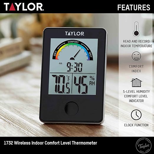 Taylor Digital Wireless Indoor Comfort Level Thermometer and Hygrometer, Easy-to-Read Display for Home, Office, Greenhouse, Nursery, and Indoor Areas, Black - Image 6